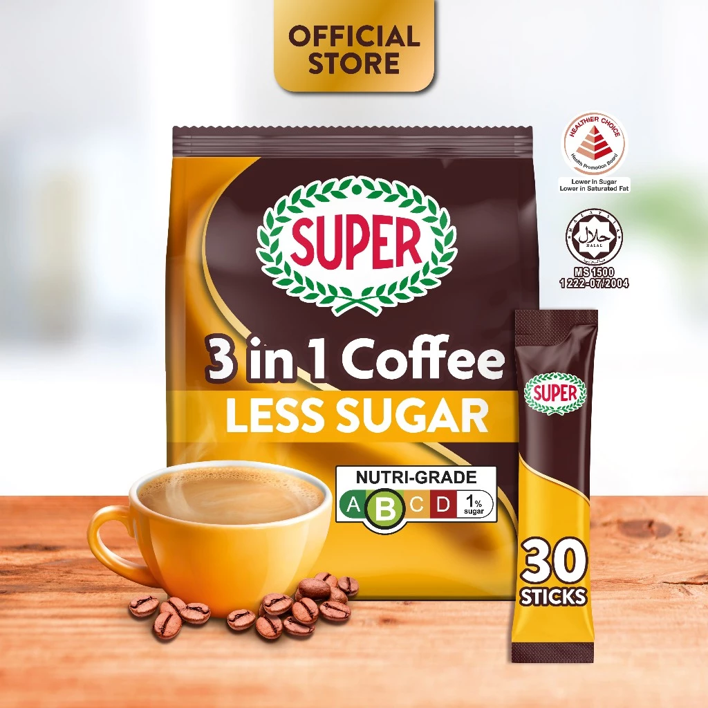 SUPER™ Less Sugar Instant 3in1 Coffee, 30 sticks (Expiry: Sept 2027)